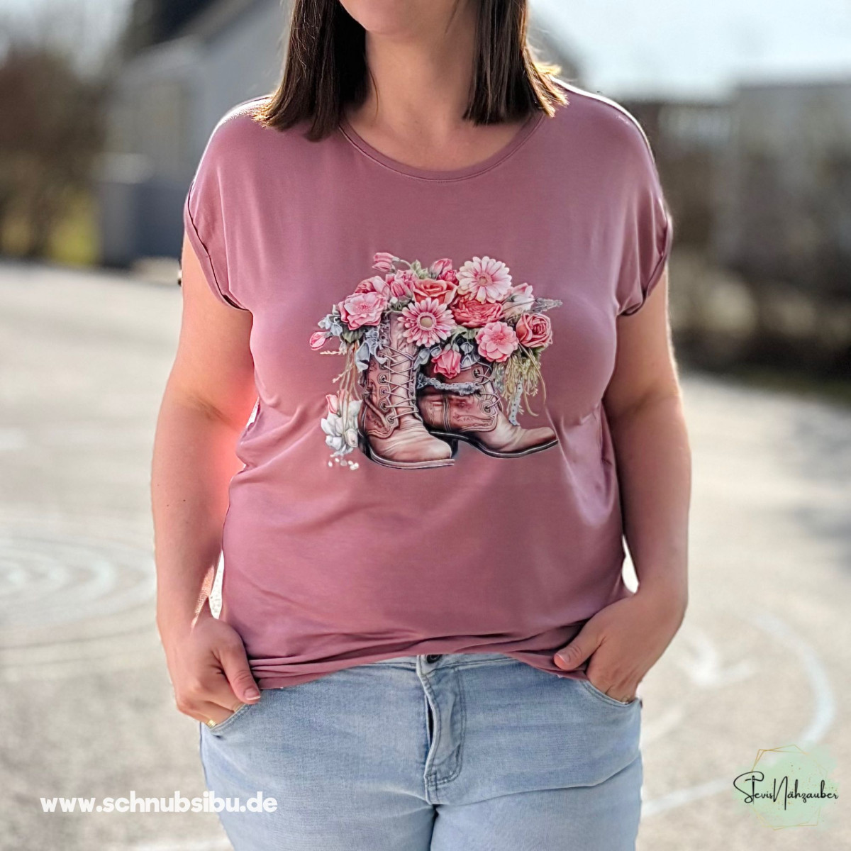 Bügelbild Flower Boots rosa